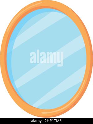 Mirror in oval frame. Cartoon shiny glass hanging on wall isolated on white background Stock Vector