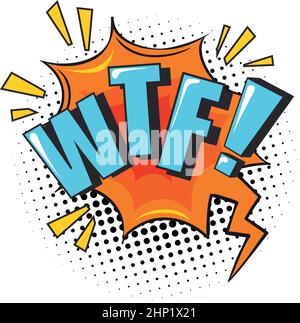 Wtf comic balloon. Emotional response cartoon bubble isolated on white background Stock Vector