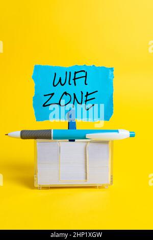 Conceptual display Wifi Zone, Word Written on provide wireless highspeed Internet and network connections Colorful Idea Presentation Displaying Fresh Stock Photo