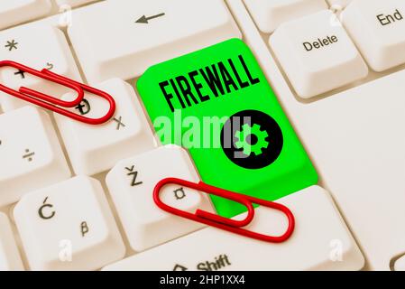 Handwriting text Firewall, Business overview protect network or system from unauthorized access with firewall Typing Difficult Program Codes, Writing Stock Photo
