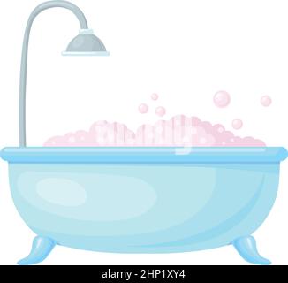 Pink foam bubbles bathtub. Comfort bathing icon isolated on white background Stock Vector