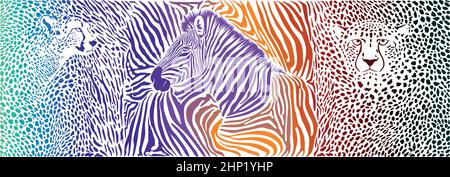 Animals color background - pattern with zebra and cheetahs motif Stock Vector