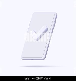 3d white mono chrome isometric smartphone with checkmark on the screen Stock Vector