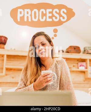 Text sign showing Process, Internet Concept Standard procedures how to handle a particular job rules system Casual Internet Surfing, Student Researchi Stock Photo
