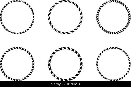 Cord or rope circle set in black and white as vector on an isolated white back. Stock Vector