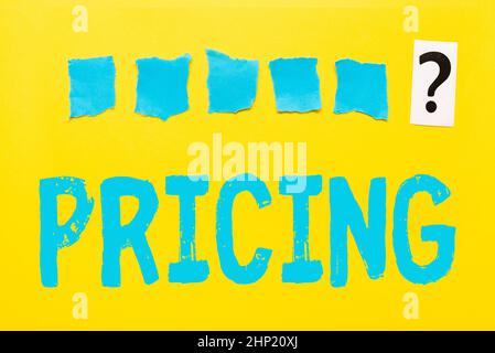 Handwriting text Pricing, Conceptual photo the method companies use to price their products or services Critical Thinking Finding Clues Answering Ques Stock Photo