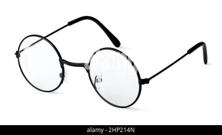 Round eyeglasses in black frame isolated on a white background Stock Photo