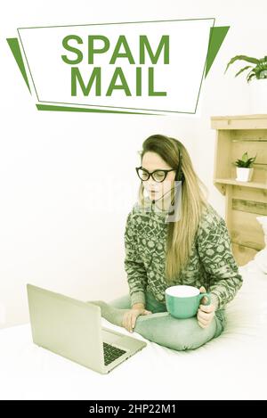 Handwriting text Spam Mail, Word for Intrusive advertising Inappropriate messages sent on the Internet Entrepreneur Checking And Reading Emails, Stude Stock Photo