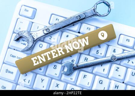 Handwriting text Enter Now, Business idea come or go into a particular place To be included in a competition Creating New Typing Game Concept, Abstrac Stock Photo