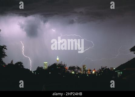 Australia. Sydney at night. Lightning storm over the city. Stock Photo