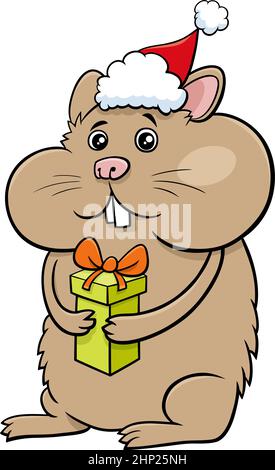 cartoon hamster animal character with gift on Christmas time Stock Vector