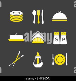 Restaurant vector icon set. Serving food sign Stock Vector