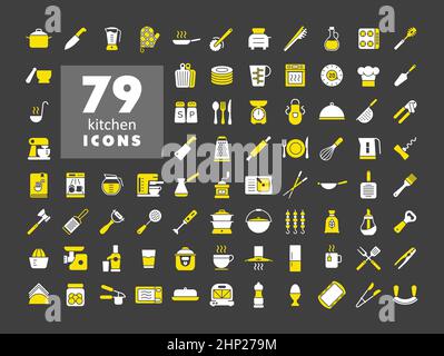 Cooking and kitchen vector glyph icons set Stock Vector
