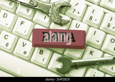 Writing displaying text Data, Business approach Piece of information Facts and statistics collected as reference Creating New Word Processing Program, Stock Photo