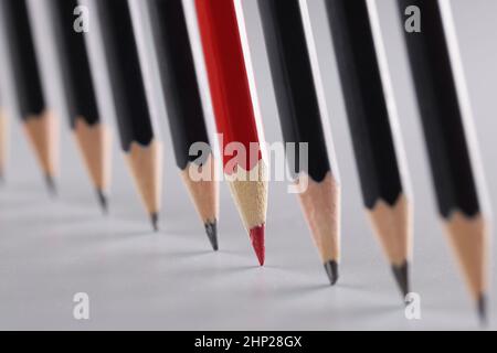 Sharp pencils in a row on a gray background Stock Photo