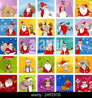 cartoon Christmas characters set or holiday pattern Stock Vector