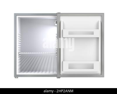 Open small refrigerator isolated on white background Stock Photo