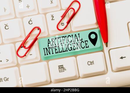 Conceptual caption Artificial Intelligence, Word for Machine copy Cognitive function like Problem Solving Typing Certification Document Concept, Retyp Stock Photo
