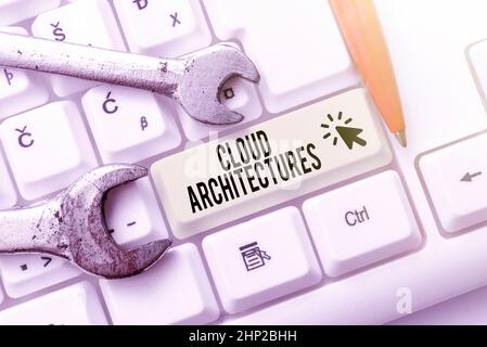 Hand writing sign Cloud Architectures, Business showcase Various Engineered Databases Softwares Applications Abstract Creating Safe Internet Experienc Stock Photo