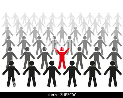 Individuality concept. One individual red man stand with many different black. Vector Illustration Stock Vector