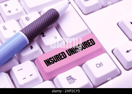 Conceptual display Insured Uninsured, Internet Concept Company selling insurance Checklist to choose from Typing Firewall Program Codes, Typewriting R Stock Photo