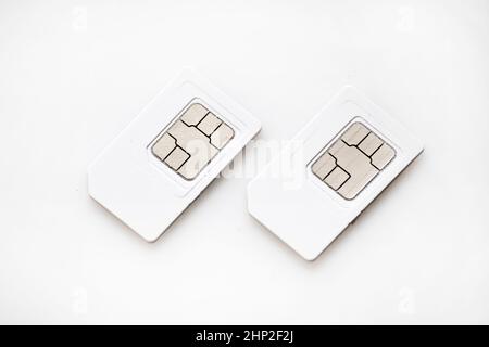 sim phone cards isolated on white background Stock Photo