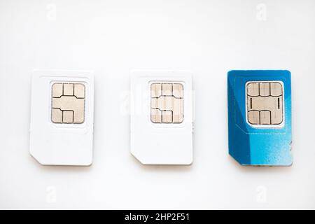 sim phone cards isolated on white background Stock Photo