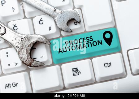 Sign displaying Process Automation, Word Written on Transformation Streamlined Robotic To avoid Redundancy Writing Comments On A Social Media Post, Ty Stock Photo
