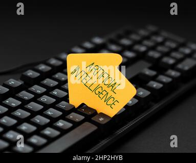 Text sign showing Artificial Intelligence, Word Written on Machine copy Cognitive function like Problem Solving Copying Old Ideas And Creating New One Stock Photo