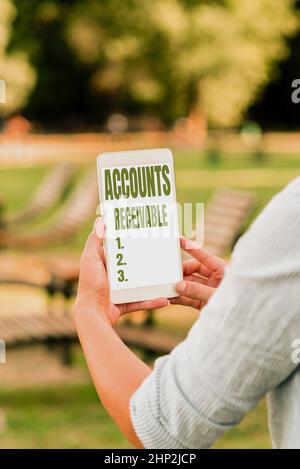 Handwriting text Accounts Receivable, Word Written on Legal Claim of Payment Money Owed to by Debtors Voice And Video Calling Capabilities Connecting Stock Photo