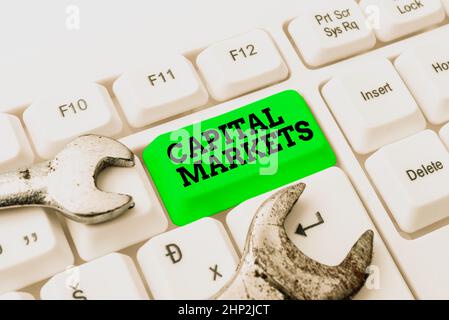 Writing displaying text Capital Markets, Business approach Allow businesses to raise funds by providing market security Compiling And Typing Online Re Stock Photo