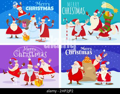 Christmas greeting cards set with Santa Claus characters Stock Vector