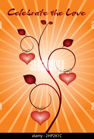 Celebrate the Love - abstract background and greеting card with elegant floral elements and hearts. Vector illustration Stock Vector