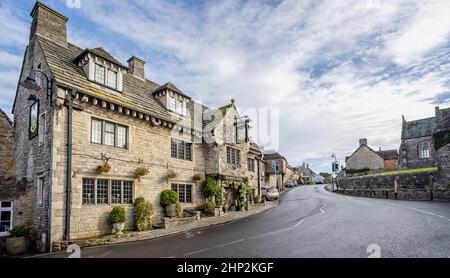 The Bankes Arms and East Street in Corfe, Dorset, UK on 18 February 2022 Stock Photo