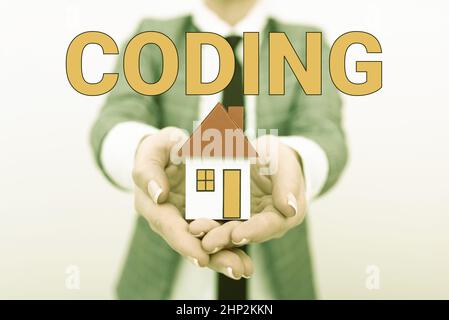 Writing displaying text Coding, Internet Concept assigning code to something for classification identification Real Estate Agent Selling New Property, Stock Photo