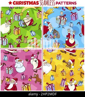 Christmas cartoon seamless patterns set Stock Vector