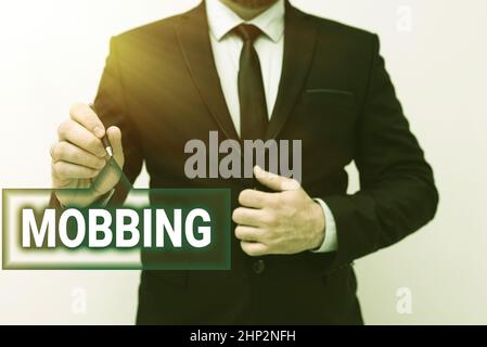 Conceptual display Mobbing, Concept meaning Bulling of individual specially at work Emotional abuse Stress Presenting New Plans And Ideas Demonstratin Stock Photo