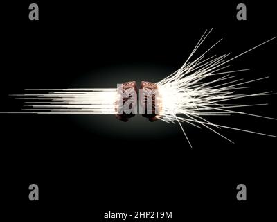 A concept showing light rays exiting a human brain with the left depicting analytical and logical and the right depicting scatteredand creative - 3D r Stock Photo