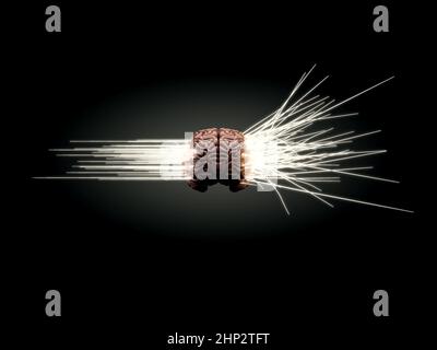 A concept showing light rays exiting a human brain with the left depicting analytical and logical and the right depicting scatteredand creative - 3D r Stock Photo