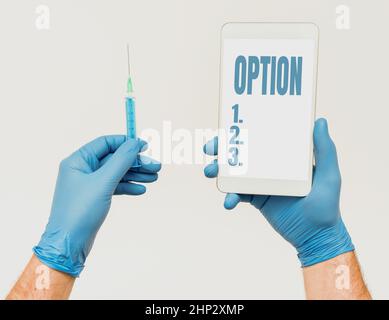 Text caption presenting Option, Business approach the opportunity or ability to choose something or to choose Research Scientist Presenting New Medici Stock Photo