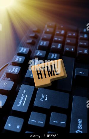 Conceptual caption Html, Business concept the lingua franca for publishing hypertext on the World Wide Web Connecting With Online Friends, Making Acqu Stock Photo