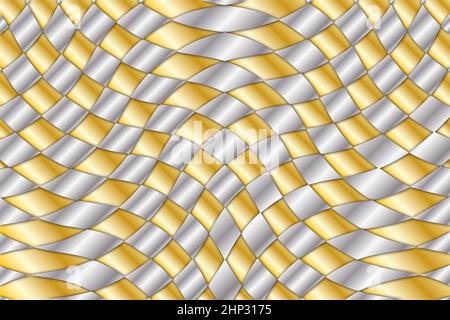 Gold and silver colored wicker textured pattern. Wicker wallpaper and background . High quality illustration Stock Photo