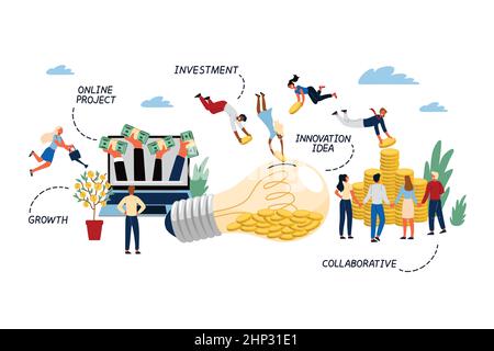 Business Concept of Crowdfunding, Investment, Innovation. Stock Vector