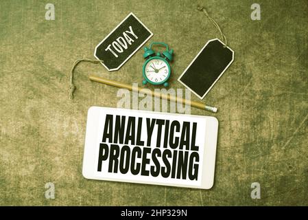 Text caption presenting Analytical Processing, Business overview easily View Write Reports Data Mining and Discovery Time Managment Plans For Progress Stock Photo