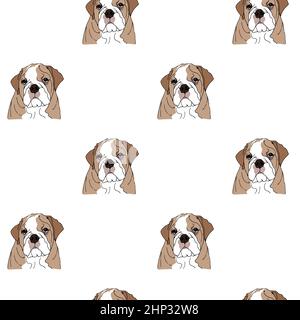 English Bulldog vector seamless pattern, hand drawn background with sketch of a dog Stock Vector