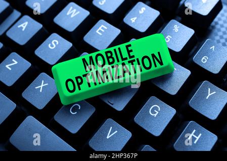 Hand writing sign Mobile Optimization, Conceptual photo Site Content Reformatted for Handheld or Tablet Devices Computer Engineering Concept, Abstract Stock Photo