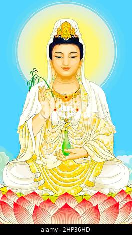 Avalokitesvara Bodhisattva chinese culture holy illustration Stock Photo