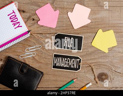 Hand writing sign File Management, Business approach computer program that provides user interface to manage data Collection of Blank Empty Sticker Ta Stock Photo