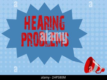 Conceptual caption Hearing Problems, Word for is partial or total inability tolisten to sounds normally Illustration Of A Spiky Chat Cloud Announced B Stock Photo