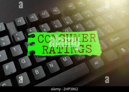 Sign displaying Consumer Ratings, Word Written on feedback given by clients after buying product or service Creating Computer Programming Services, Ty Stock Photo
